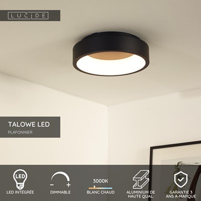Lucide TALOWE LED - Plafonnier - Ø 30 cm - LED Dim. - 1x20W 3000K - Noir
